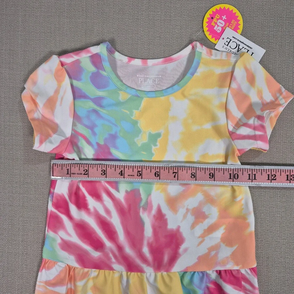 The Childrens Place Girls Tie Dye Peplum Rash Guard Swimsuit Set Pink 5T NEW